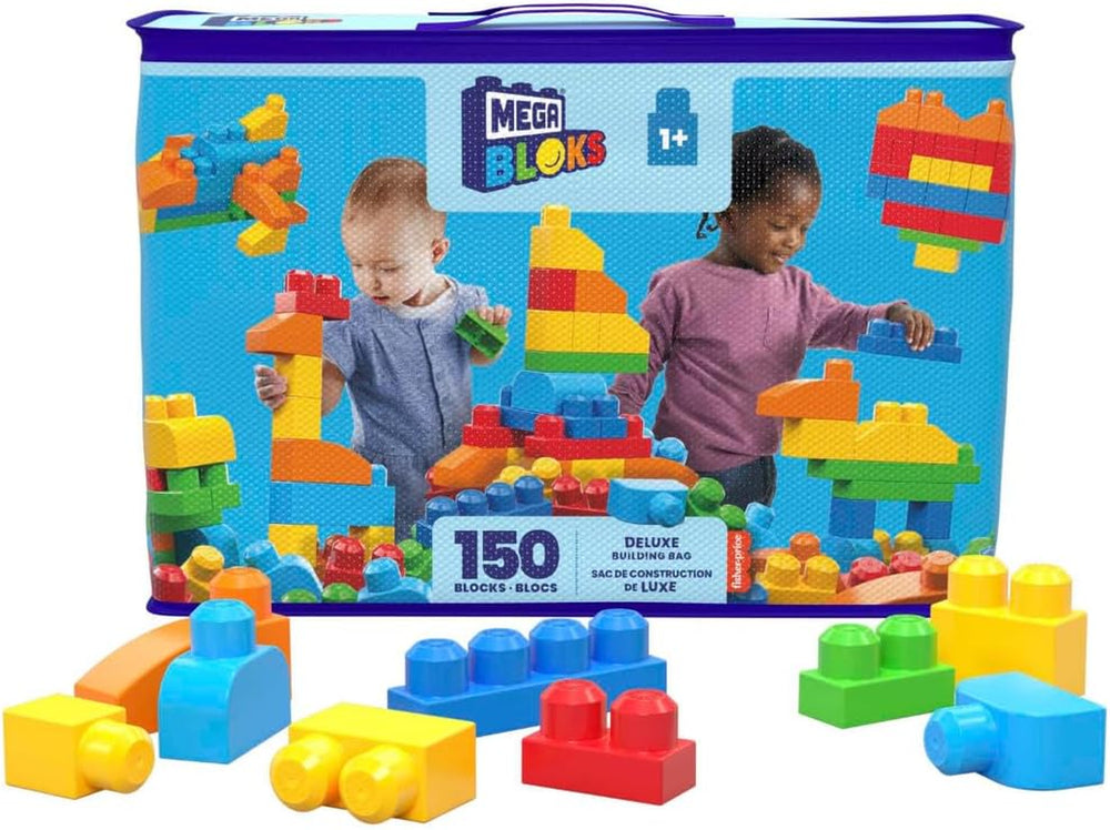 MEGA BLOKS First Builders Jeu de jouets pour petits enfants, jouets de luxe avec 150 pièces et jouets créatifs, jeux ouverts, bleu, à partir de 1 an, CNM43