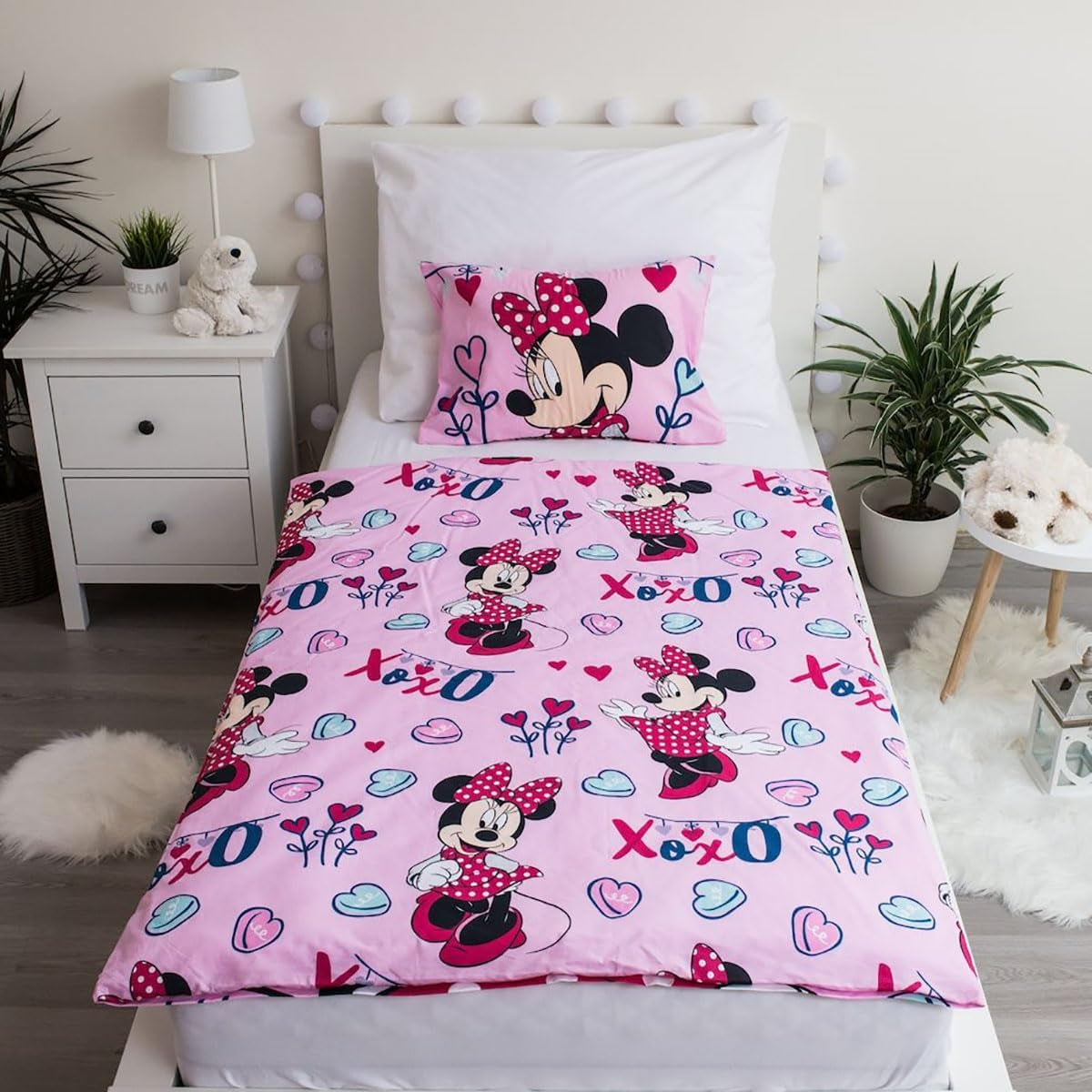Lenjerie de pat Disney, Minnie Mouse Pink Baby, 100% bumbac cu fermoar Lenjerie de pat - copii Naty Shop