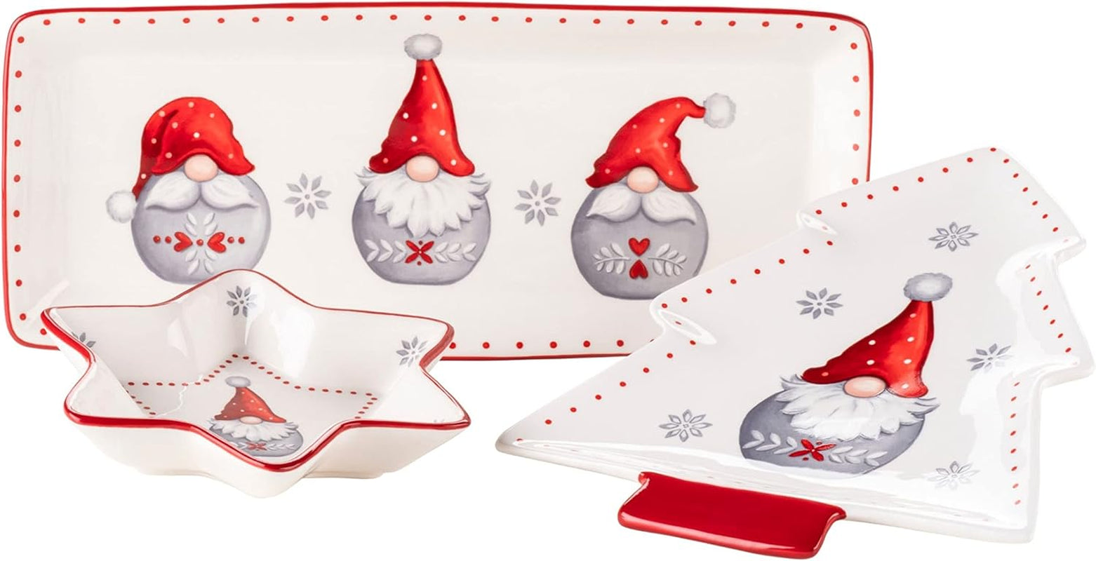 MÄSER 931974 Série Aurela Weihnachtsteller 3er Set, 3 Weihnachtsgeschirr Teller als Plätzchenteller, Stollenplatte, Gebäckteller, Keksteller, Weihnachtsservice Geschirrset Weihnachten, Steingut