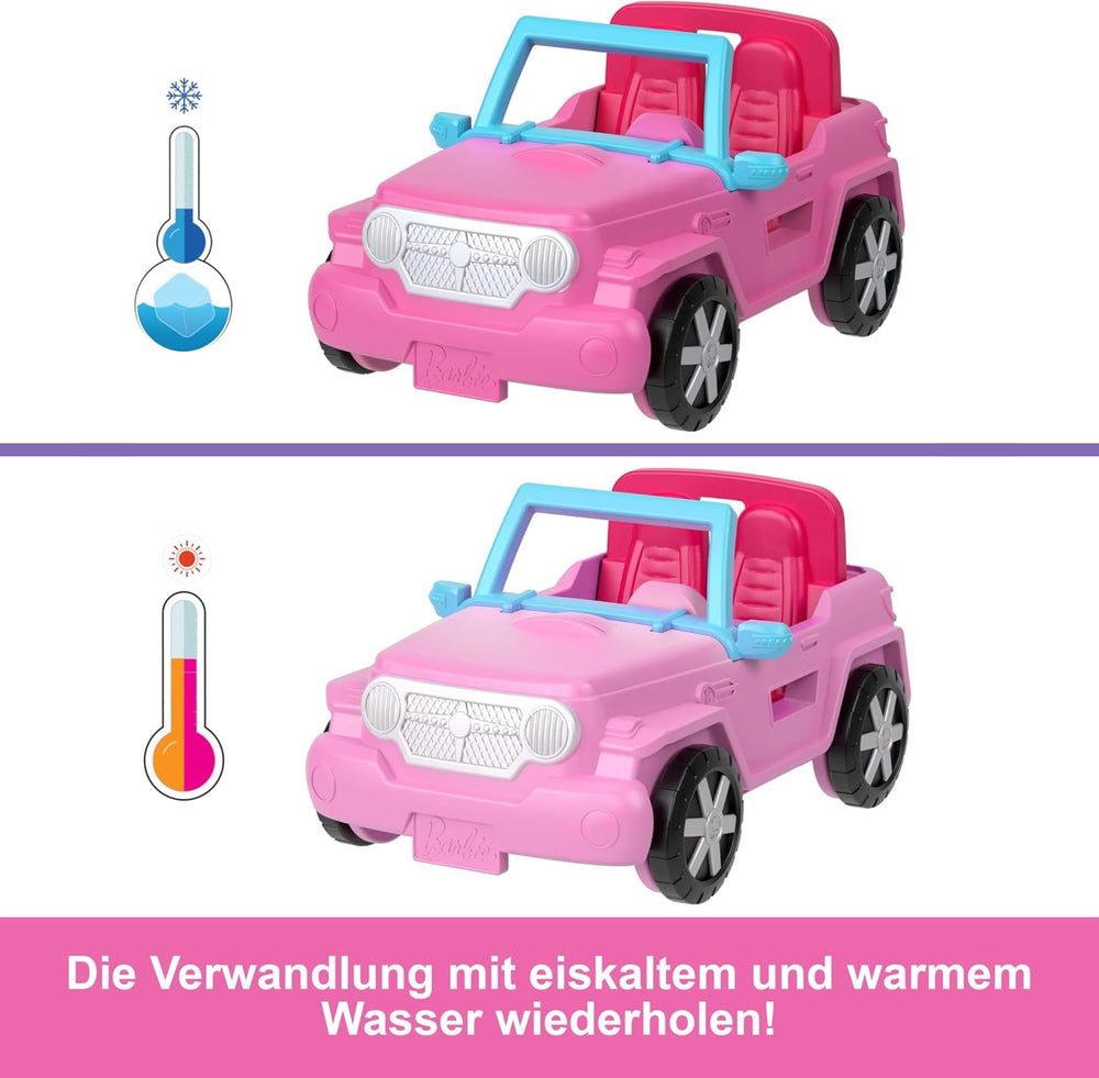 Barbie Mini Barbieland set de păpuși și vehicule de jucărie, păpușă de 1,5 inci și vehicul de jucărie iconic cu surpriză care își schimbă culoarea, HYF43 Papusi Naty Shop