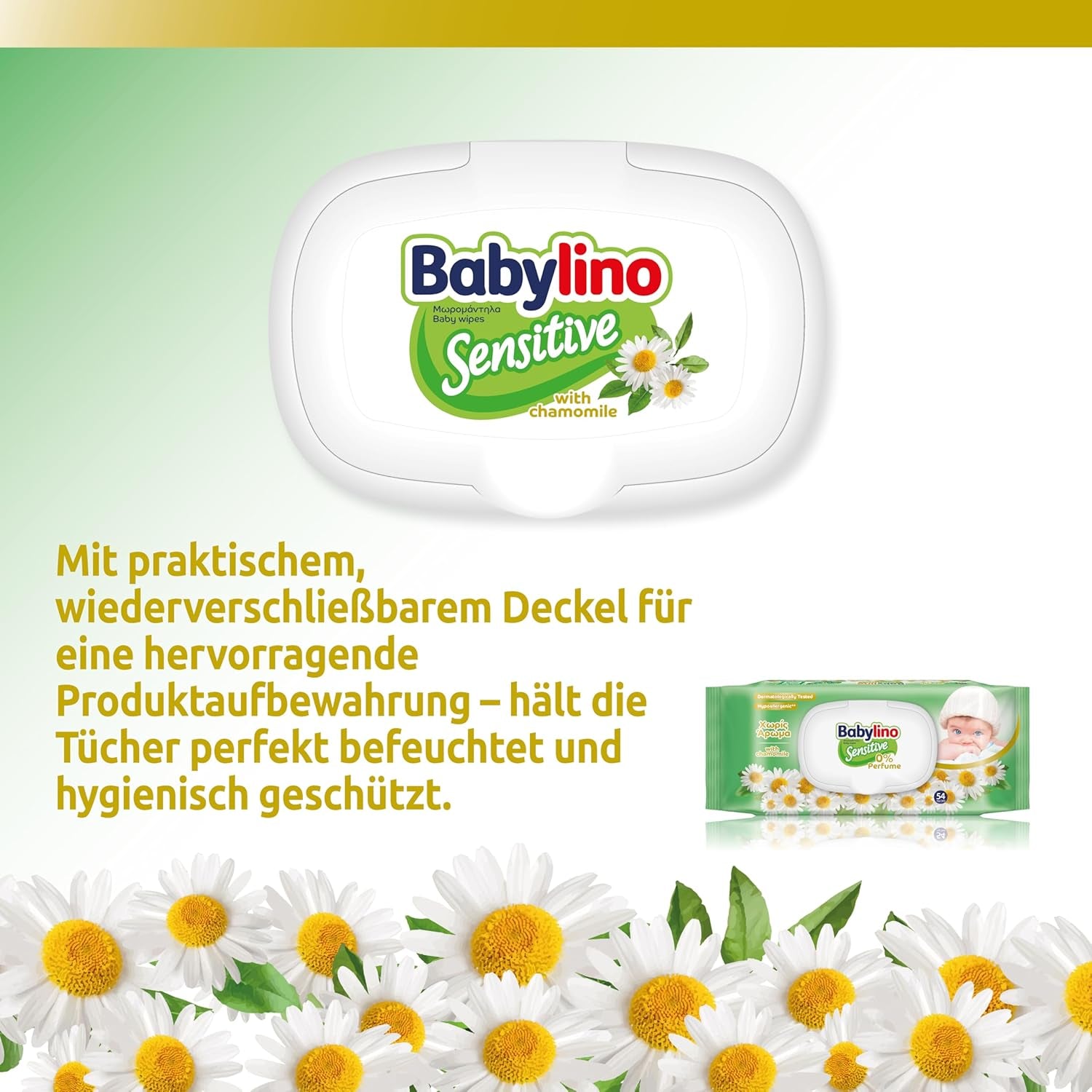 Lingettes pour bébés sensibles, 0 % de parfum, formule 98 % naturelle qui rétablit l'équilibre du pH de la peau, sceau de fraîcheur, 54 lingettes