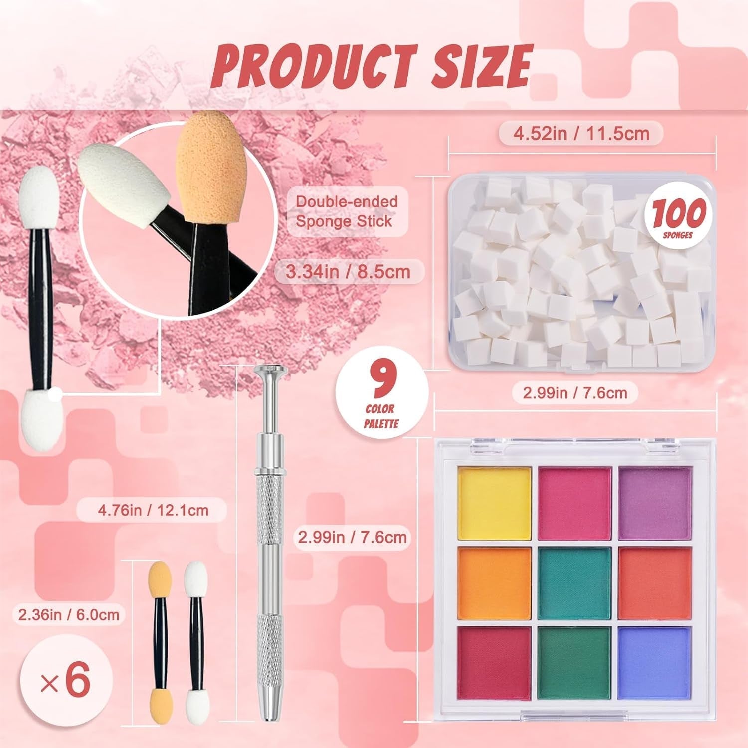 9 Farben Pigment Für Nägel, Nagelpulver Nail Powder 100 Stück Nail Art Schwamm Mit Metallgreifer, Ombre Glitzerpulver Nagelpuder Nailart Nagel Deko Für DIY Nageldesign, B