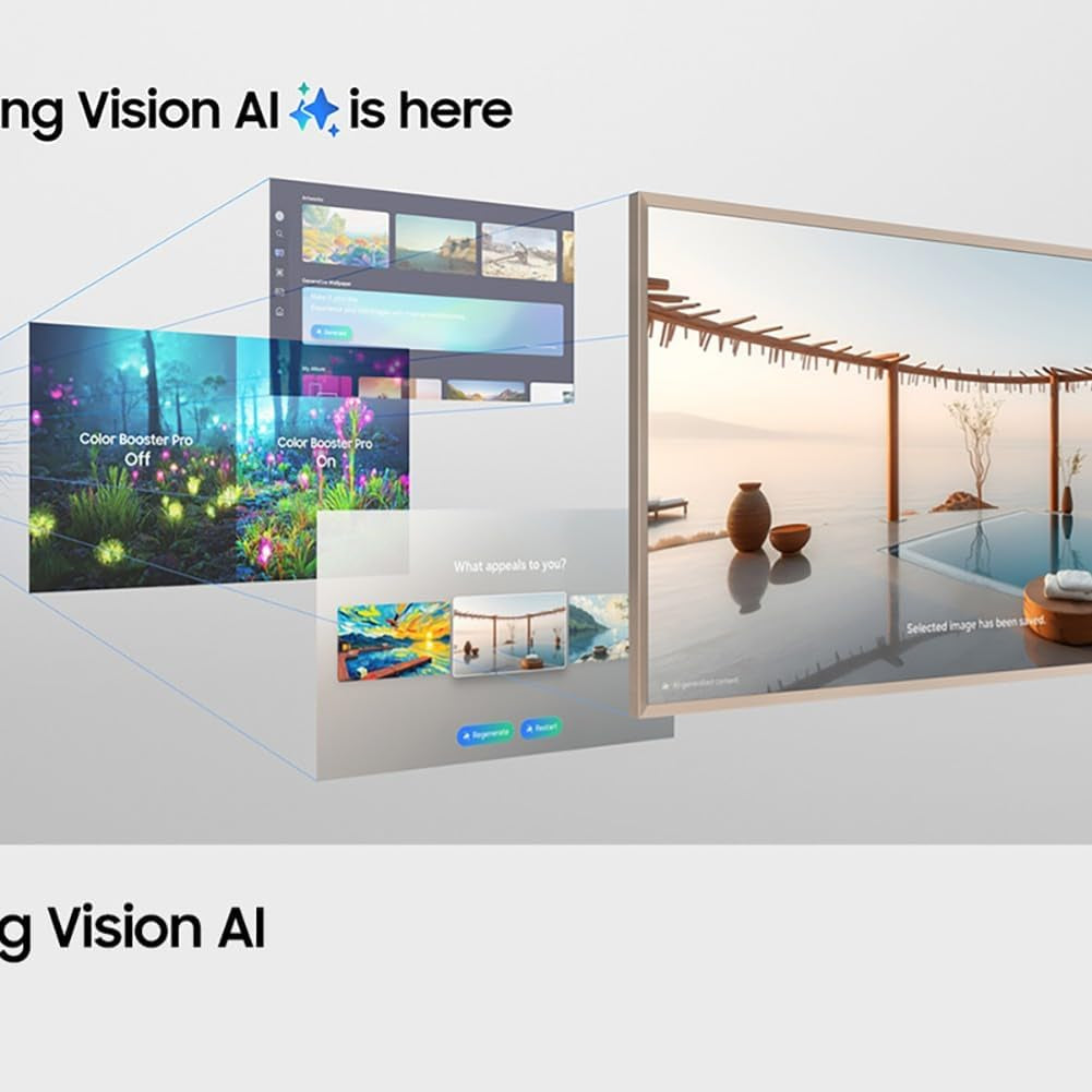 Televizor Samsung The Frame LS03F 4K QLED UHD de 43 de inci (108 cm), design modern al ramei, procesor NQ4 AI Gen2, mod artistic, calitate artistică a imaginii, cablu One Connect, televizor inteligent Samsung Vision AI