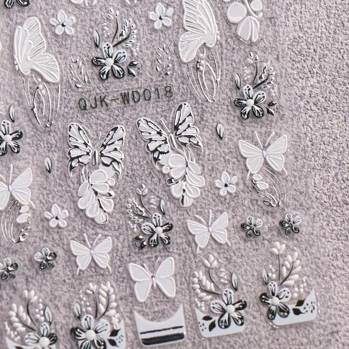 JMEOWIO Nagelsticker Schwarz Weiße Blume 6 Blatt Nail Art Sticker Selbstklebend Nagelaufkleber Frühling Sommer Floral Dekoration Nageldesign Zubehör