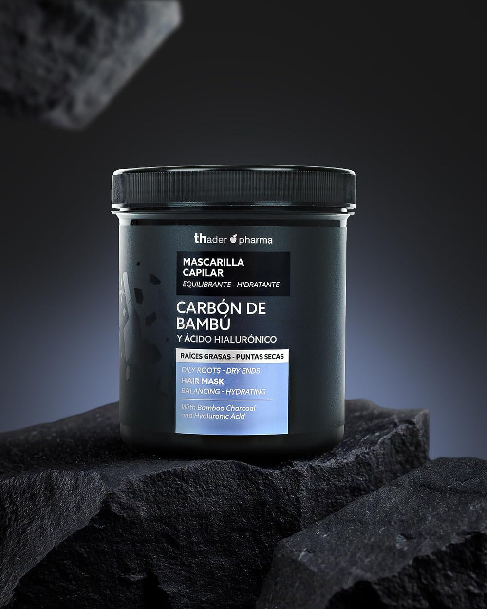Thader Pharma Masque Capillaire Équilibrant au Charbon de Bambou et Acide Hyaluronique - Idéal pour racines grasses et pointes sèches, 700 ml Naty Shop Hair Mask