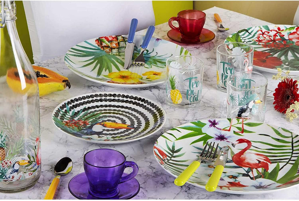 Excelsa Tropical Chic Teller-Set, 18 Stück, Porzellan, Mehrfarbig Seturi vesela masa Naty Shop