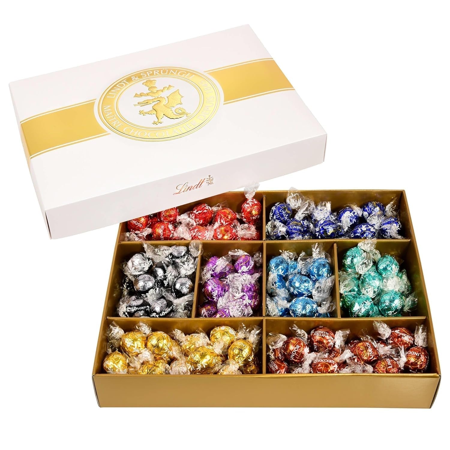 Lindt Schokolade LINDOR Und ROULETTE Mischung | 1473 G | Kugeln Mit Zartschmelzender Füllung Sowie Köstliche | 8 Sorten | Pralinengeschenk | Schokoladengeschenk | Großpackung Bomboane de Ciocolata Naty Shop Lindor Classic Box Single
