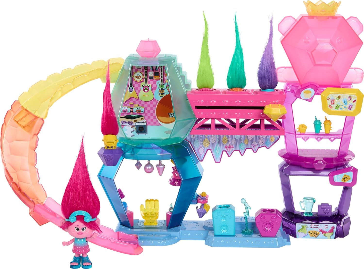 Mattel DREAMWORKS TROLLS Gemeinsam Stark – Haarige Überraschungen Poppy Königin Poppy, Viva, Branch et Guy Diamond Plüschhaar, 2 Haarige Überraschungen, Zubehör, für Kinder ab 3 Jahren, HNF10