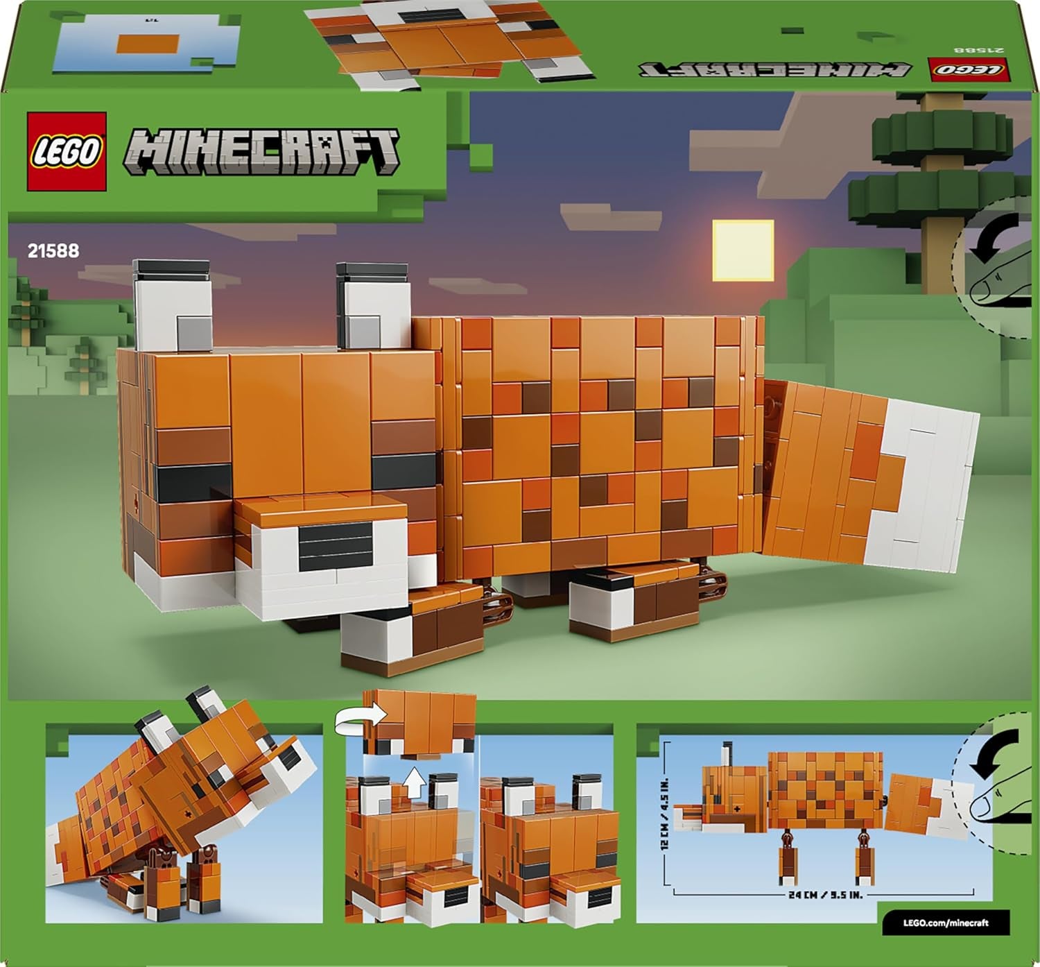 LEGO Minecraft Der Fuchs - Figurine de puzzle 3D avec accessoires - Décoration de jeu pour enfants ou zones de jeu - Jeu de jeu pour les jeunes, les filles et les fans à partir de 10 ans - 21588