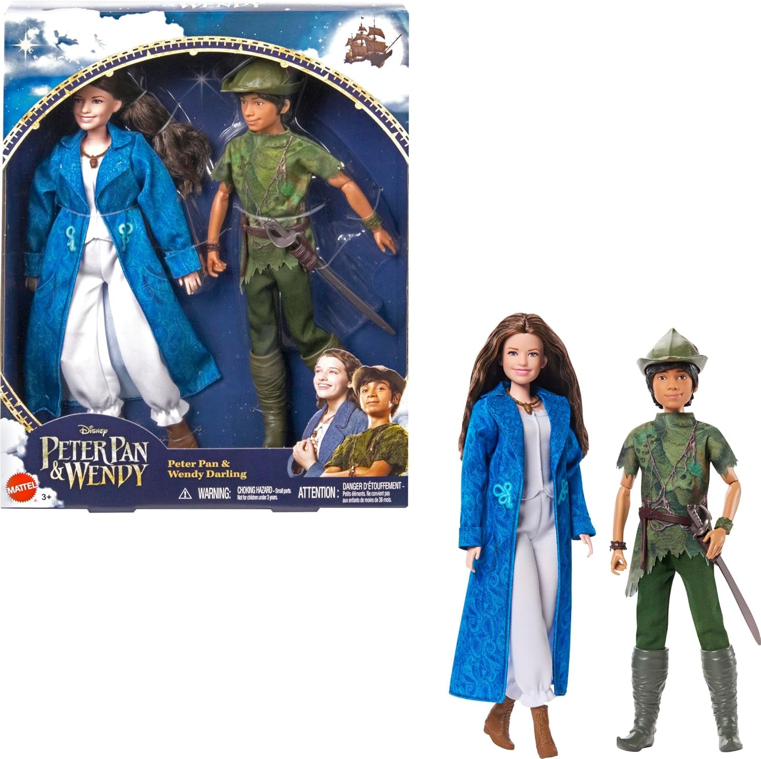 DISNEY Peter Pan et Wendy - figurines articulées avec costumes typiques et accessoires amovibles, pantalons en matière douce, pour reconstituer vos scènes préférées ou un jeu créatif, pour les enfants à partir de 3 ans, HNY36