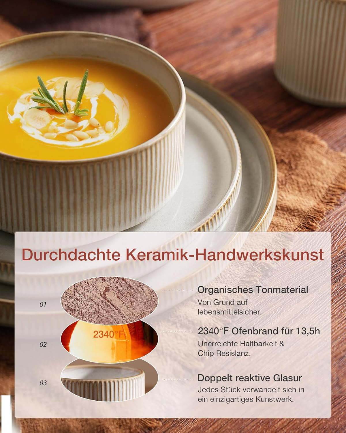 Star Service de table 18 pièces, service de table pour 6 personnes, porcelaine, résistant aux rayures, passe au micro-ondes et au lave-vaisselle, blanc cappuccino