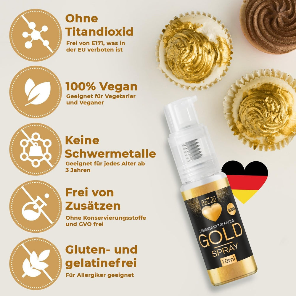 He-Ju Food Color Spray Gold 10g Poudre d'Or Comestible Vegan et Paillettes Comestibles Gratuites E171 pour Boissons