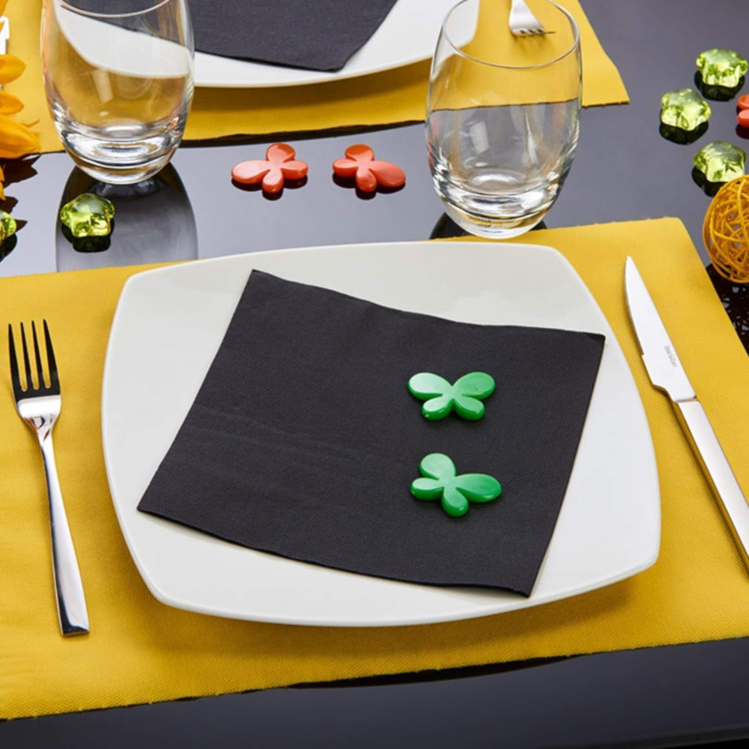 - Serviettes en papier Tex Touch - Noir - Serviettes certifiées Fsc® - Recyclables et Biodégradables - Lot de 40 grandes serviettes noires 38 X 38 Cm