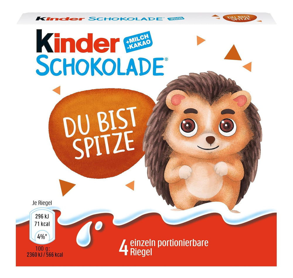 Kinder Chocolate (20 x 50 g) – Cadeau de Saint-Valentin pour elle et lui, bonbons Carnaval et Mardi Gras – Barres de chocolat au lait fourrées – 20 paquets de 4 barres individuelles chacune