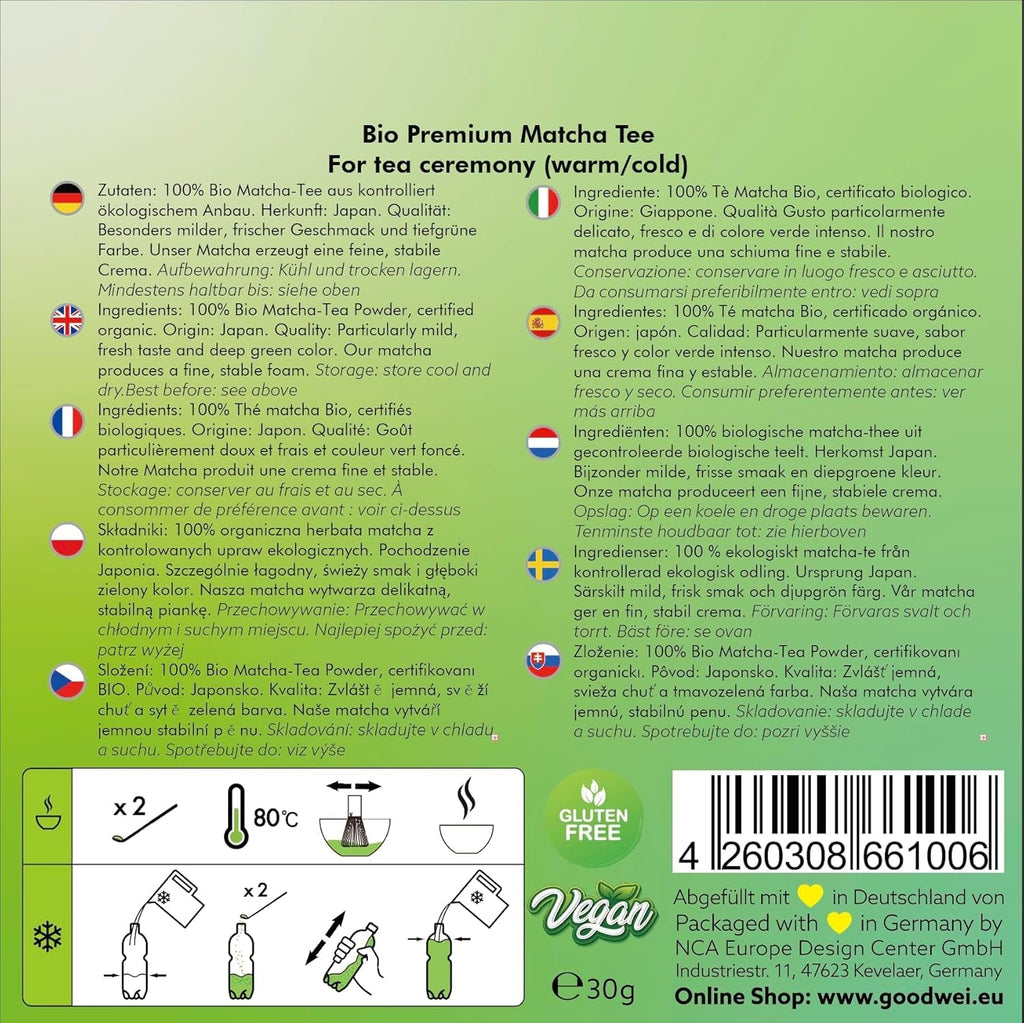 Set Goodwei Matcha cu tel pentru matcha, bol pentru matcha, suport pentru tel din ceramică și ceai matcha organic din Japonia | Set cadou (Kumo)