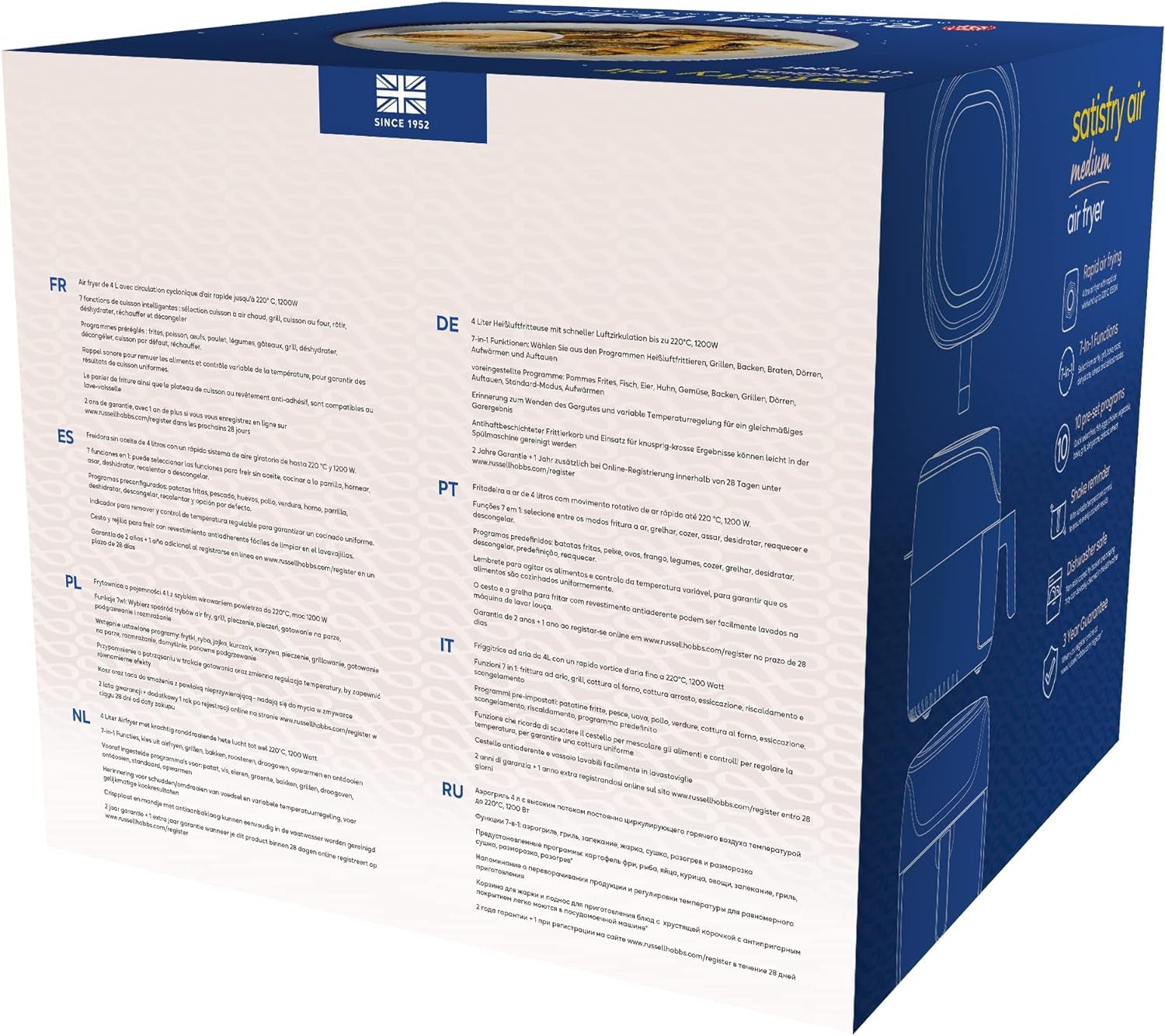 Russell Hobbs Air Fryer L 4L Rapid Airfryer, 7 fonctions de cuisson, 10 programmes Électroménagers Naty Shop