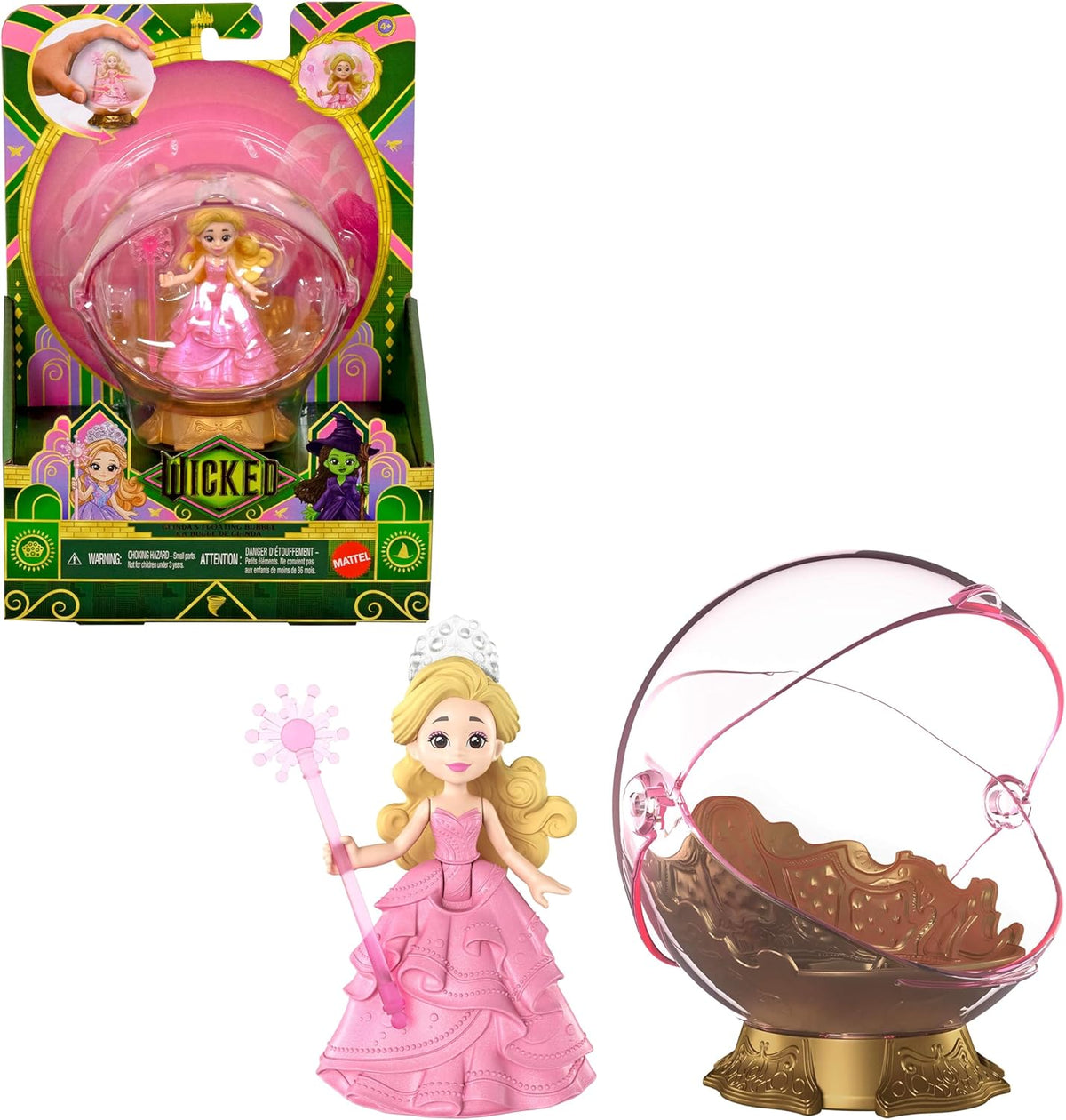 Mattel Universal Pictures Evil Glinda Bulle flottante, mini poupée et véhicule inspiré du film familier Glinda, JFM25, [Multicolore]