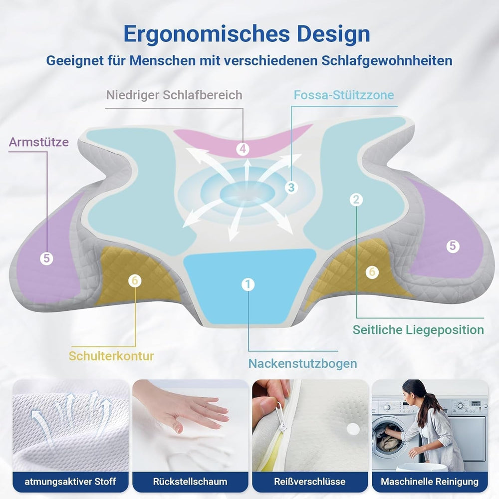 NVKHG Oreiller en mousse à mémoire de forme Oreiller ergonomique pour la nuque, oreiller en mousse à mémoire de forme pour dormir sur le côté, le dos et le ventre pour améliorer la qualité du sommeil, oreillers orthopédiques cervicaux 60X41X13/11Cm Naty Shop