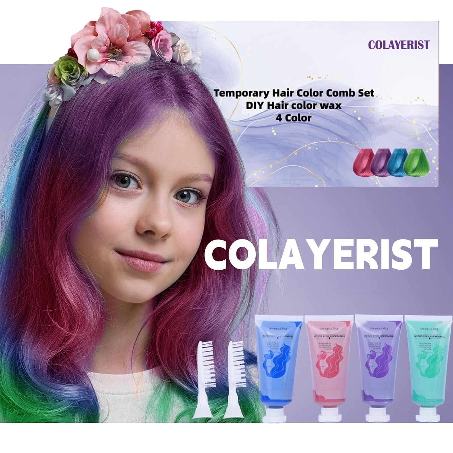 COLAYERIST Craie à Cheveux 4 Couleurs Craie à Cheveux pour Filles Adultes Ensemble de Teinture pour Cheveux Temporaire pour Enfants Craie à Cheveux Lavable Non Toxique Cadeaux pour Filles 6 7 8 9 10 11 12 13 Ans Naty Shop