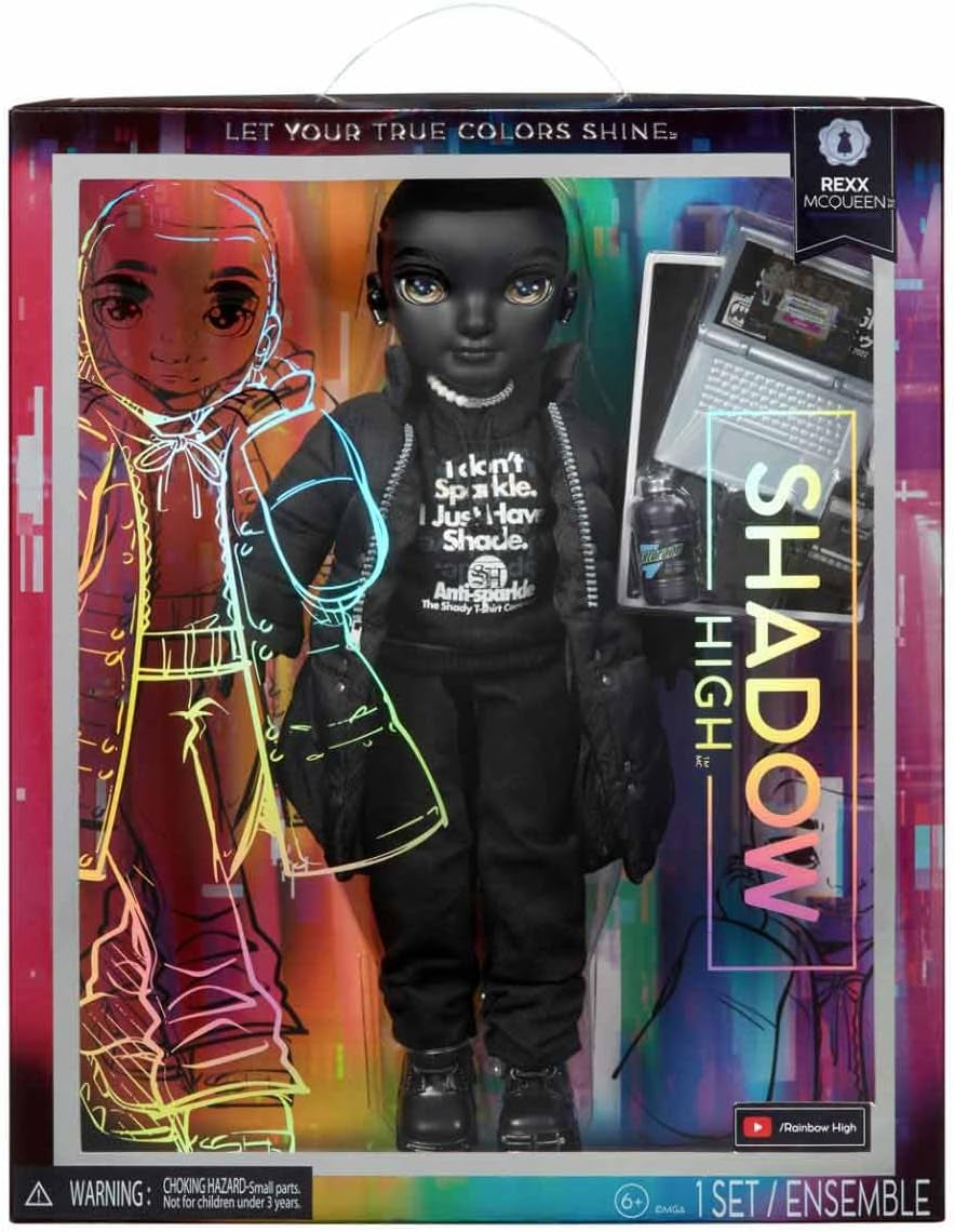 Rainbow High Shadow High - REXX McQueen - Poupée noire à la mode avec une tenue tendance et plus de 10 accessoires de jeu colorés - Idéale pour les collectionneurs et les enfants de 4 à 12 ans
