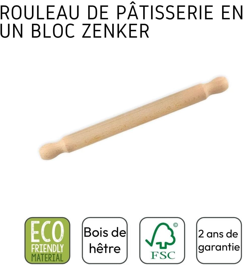 Rouleau à pâtisserie Zenker en bois de hêtre 350 x 30 x 30 mm - Parfait pour la pâte et le fondant, certifié FSC, avec collier pratique, marron