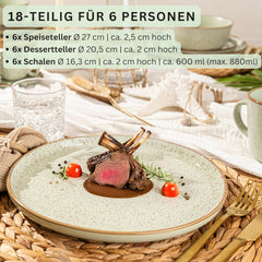 SÄNGER Rio Menthe | Service de table en grès pour 6 personnes, 6 assiettes, 6 assiettes à dessert, 6 bols, vert menthe | LA COLLECTION VALEUR