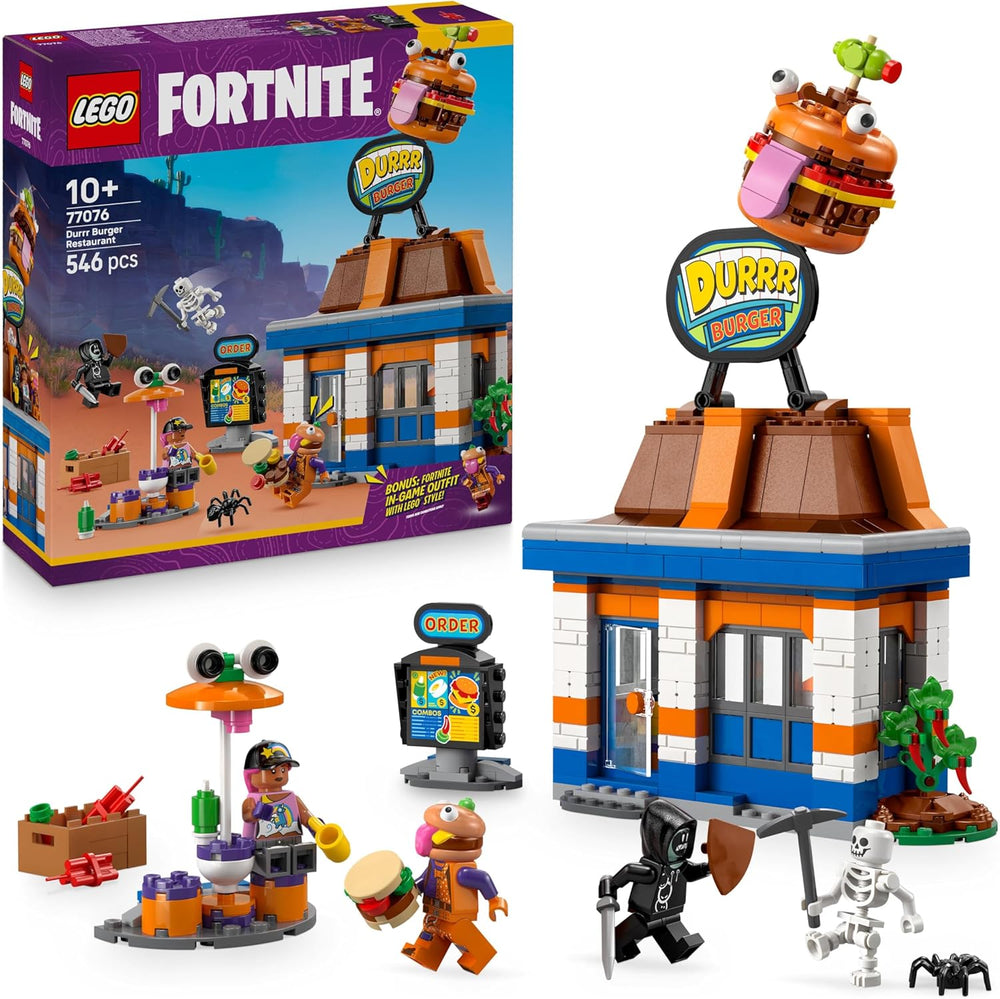 LEGO Fortnite Durrr Burger Restaurant - Jeu de jeu avec Strandbomber, Beefboss, Schmierfink et EIN Skelett Minifiguren - Ensemble de jeu de jeu pour jeunes et filles à partir de 10 ans - 77076
