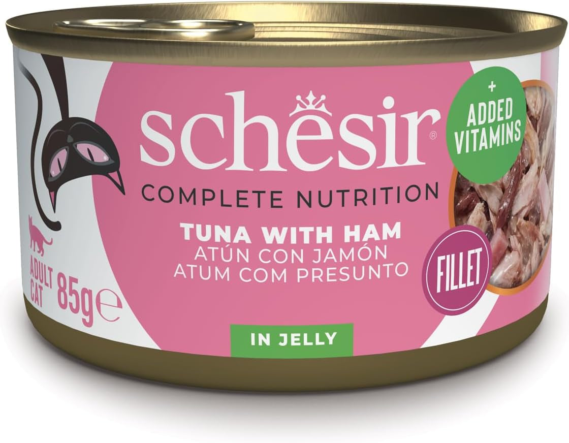 Ton cu șuncă în jeleu, hrană umedă pentru pisici, la conservă, 100% naturală, cu adaos de vitamine, 12 x 85g