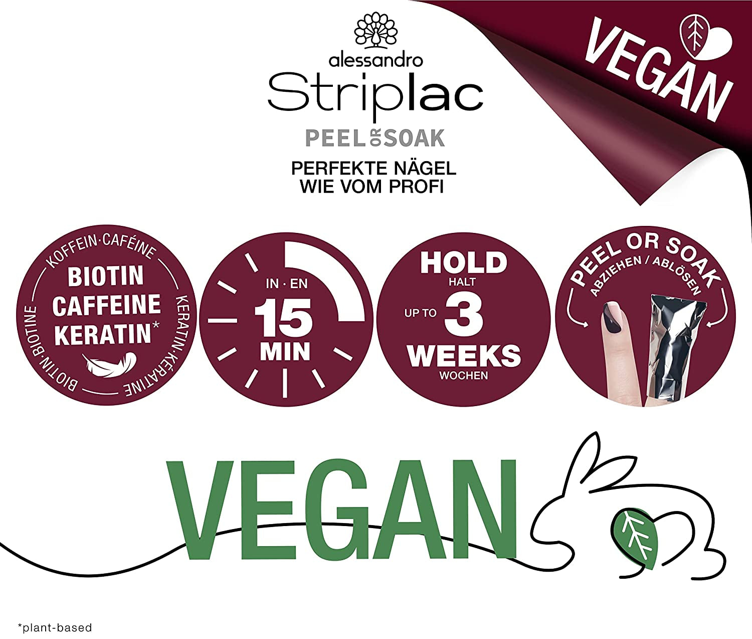 Vernis à ongles UV Alessandro Striplac Midnight Black – Délicat et longue tenue – S'enlève facilement grâce à la technologie Peel-Off Removal – Vegan et cruelty-free – 8 ml