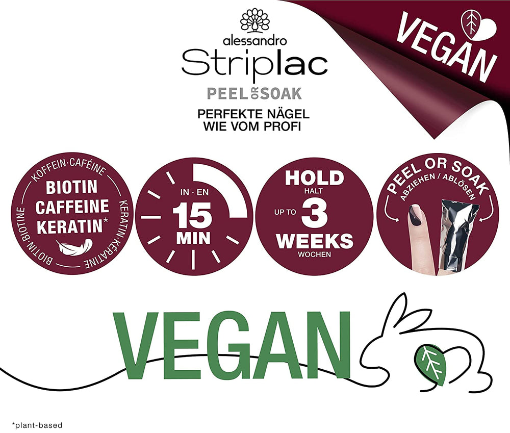 Vernis à ongles UV Alessandro Striplac Midnight Black – Délicat et longue tenue – S'enlève facilement grâce à la technologie Peel-Off Removal – Vegan et cruelty-free – 8 ml