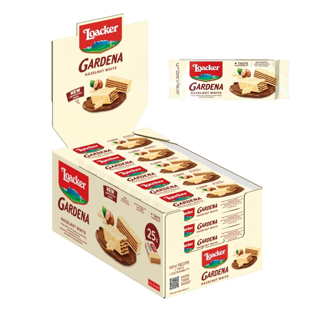 Loacker Gardena (Chocolat) • Gaufrettes recouvertes de chocolat au lait et fourrées à la crème fine au chocolat • Biscuits gaufrettes, grand paquet (25 x 38g)