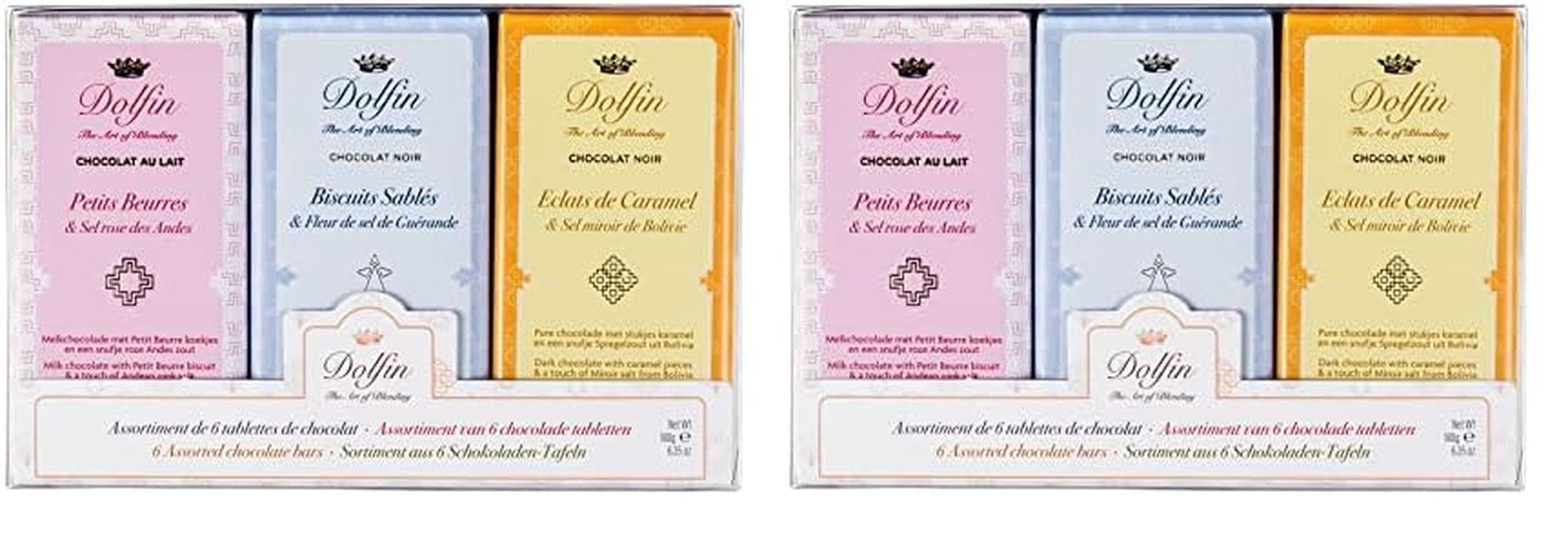 Tablettes de chocolat Dolfin Sweet And Salty - 6 assortiments de barres de chocolat noir et au lait, 180 grammes Naty Shop Chocolate Candies Set 2 x 180 grammes