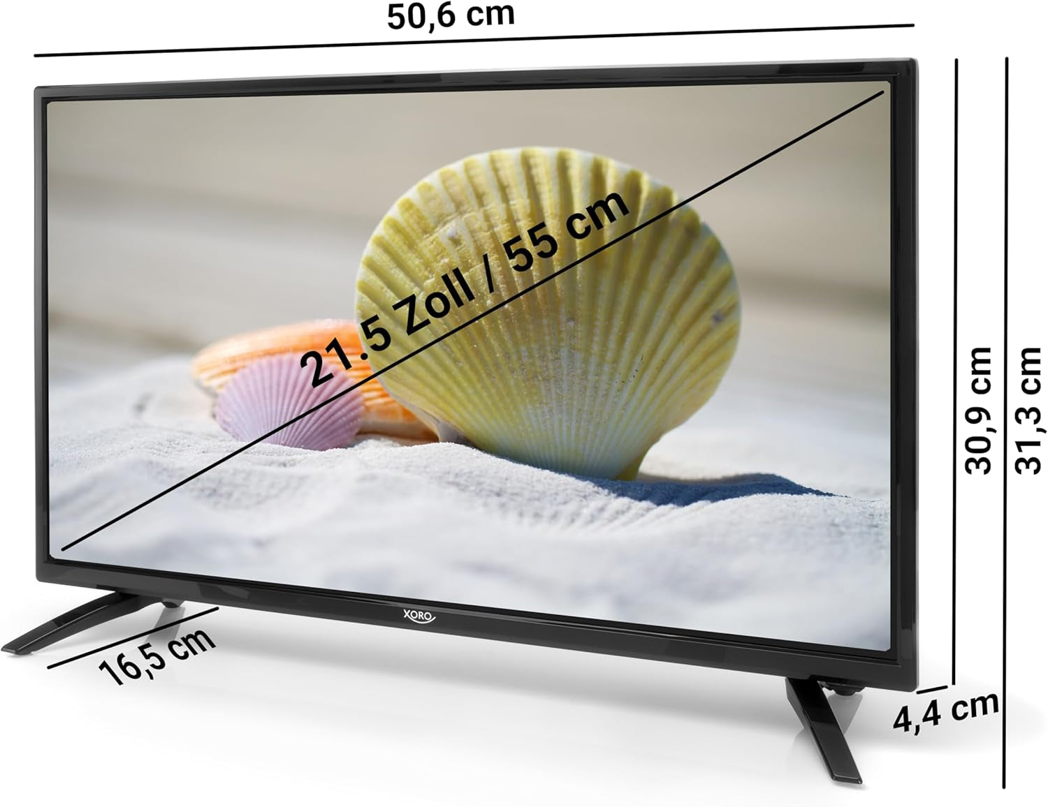 Televizor LCD Xoro HTC 2249 de 21,5" (55 cm) cu tuner triplu HDTV, player DVD integrat, player media USB 2.0, slot CI+, conexiune 12V, negru