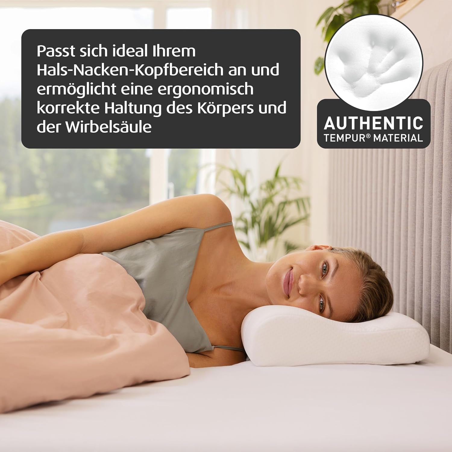 TEMPUR Original Sleeping Pillow Memory Foam, Pernă ergonomică de susținere a gâtului pentru cei care dorm lateral și pe spate, Fermă, M (50 X 31 X 10/7 Cm), Alb Perne ortopedice cervicale Naty Shop