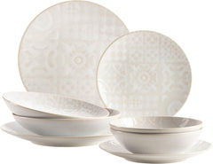 MÄSER 935079 Service de table moderne vintage pour 2 personnes, design mauresque, service de table 8 pièces, assiettes et bols en céramique de haute qualité, grès, blanc