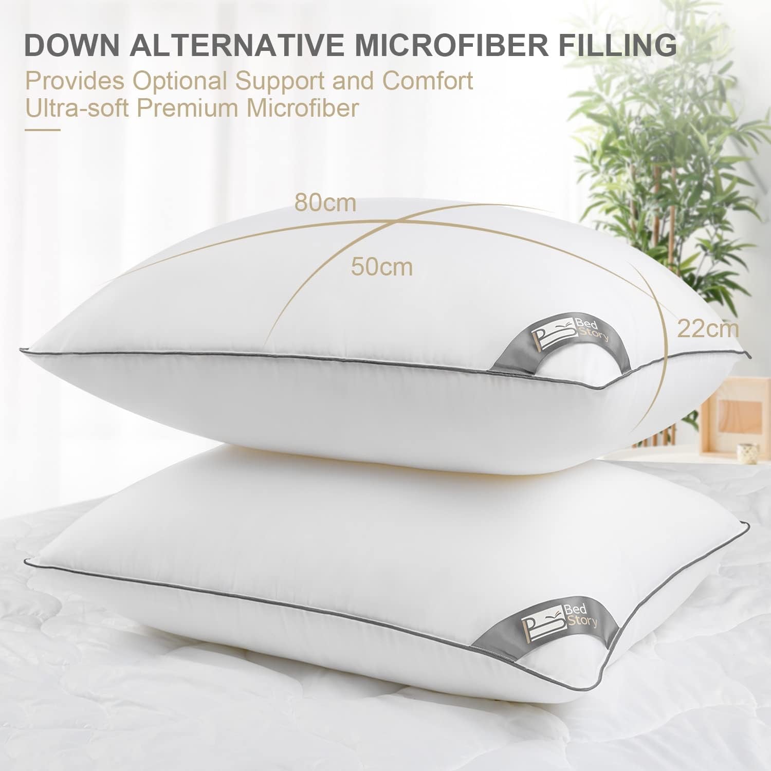 Oreiller Bedstory, paquet de 2, qualité hôtelière, oreiller de couchage alternatif, de soutien et hypoallergénique pour dormeurs sur le ventre, le dos et les côtés Naty Shop Oreillers standard