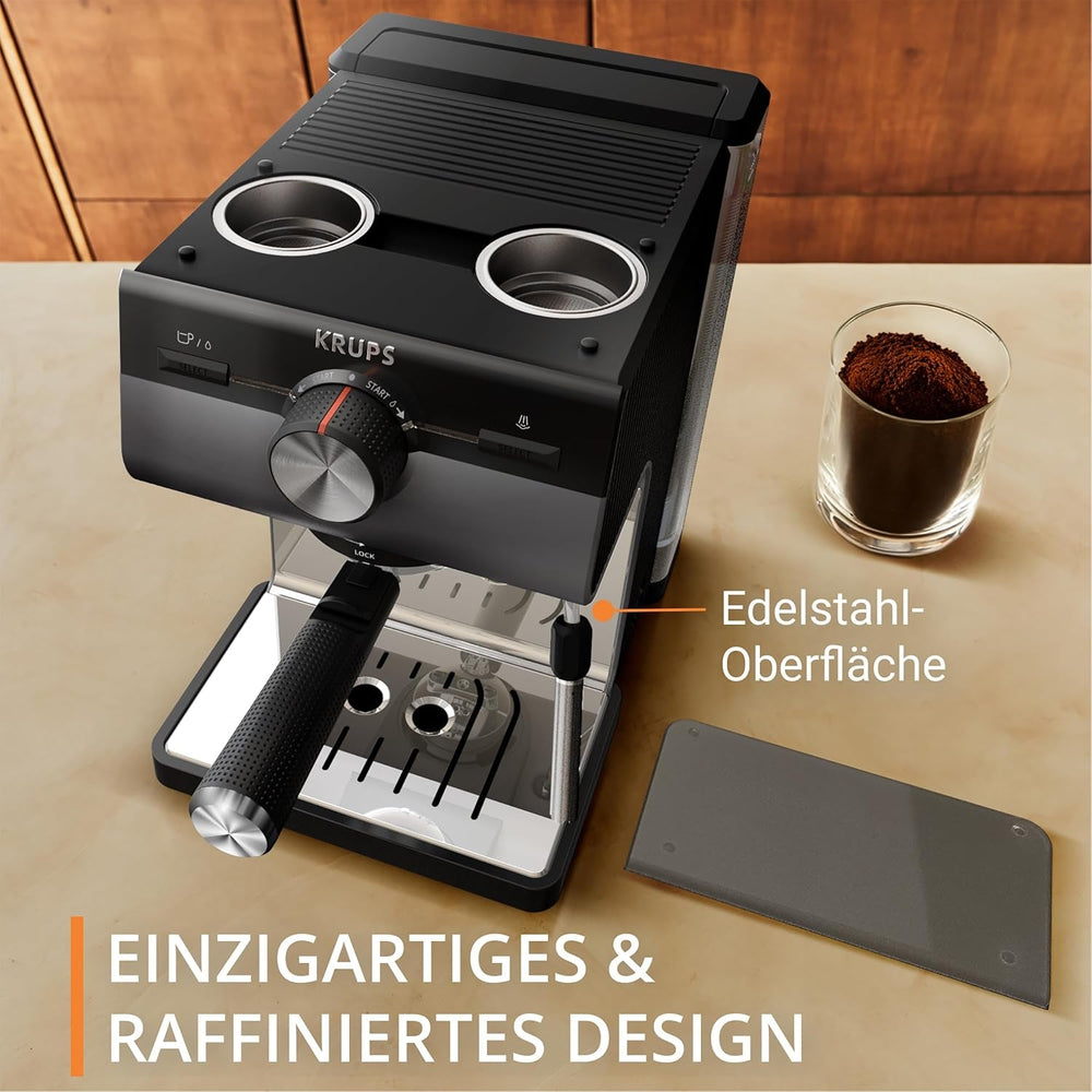 Machine à expresso KRUPS Authentic+, 15 bars, commande intuitive, design sophistiqué, buse vapeur, accessoires étendus inclus, Bullet Dark silver/Acier inoxydable, XP384G10