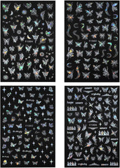 4 Blätter Holographisch Laser Weiß Schmetterling Nagelsticker,Y2K Aurora Schmetterlinge Stern Nail Sticker 3D Flamme Herz Nageldesign Nagelsticker Selbstklebend Nagel Sticker Nagel Zubehör Nail Art