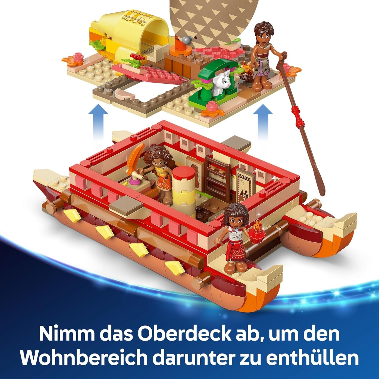 LEGO ǀ Disney Vaiana 2 : Vaianas Abenteuerfloß - Spielzeug Boot mit Textilsegel, abnehmbarem Deck, Lagerfeuer & 3 Minifiguren, inkl. Loto et Moni – Jeux pour filles à partir de 6 ans et fans – 43270
