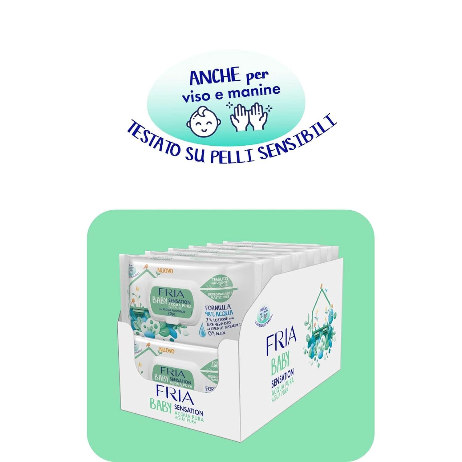 Lingettes à langer Baby Sensation à l'eau pure, formule à 98% d'eau purifiée avec effet nettoyant pour la peau, testées dermatologiquement, pack économique Lingettes humides pour bébé Naty Shop