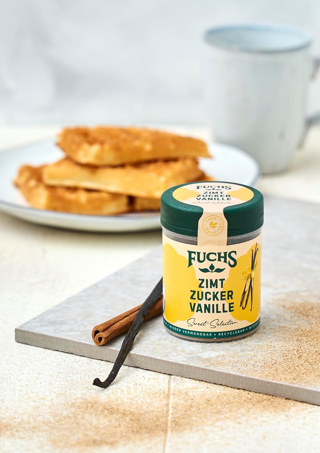 Fuchs Gewürze - Zimt Zucker Vanille - Gewürz zum Versüßen von Wafeln, Milchgetränken oder Joghurt - aus natürliche Ingredient - 100 g in wiederverwendbarer, recyclebarer Dose