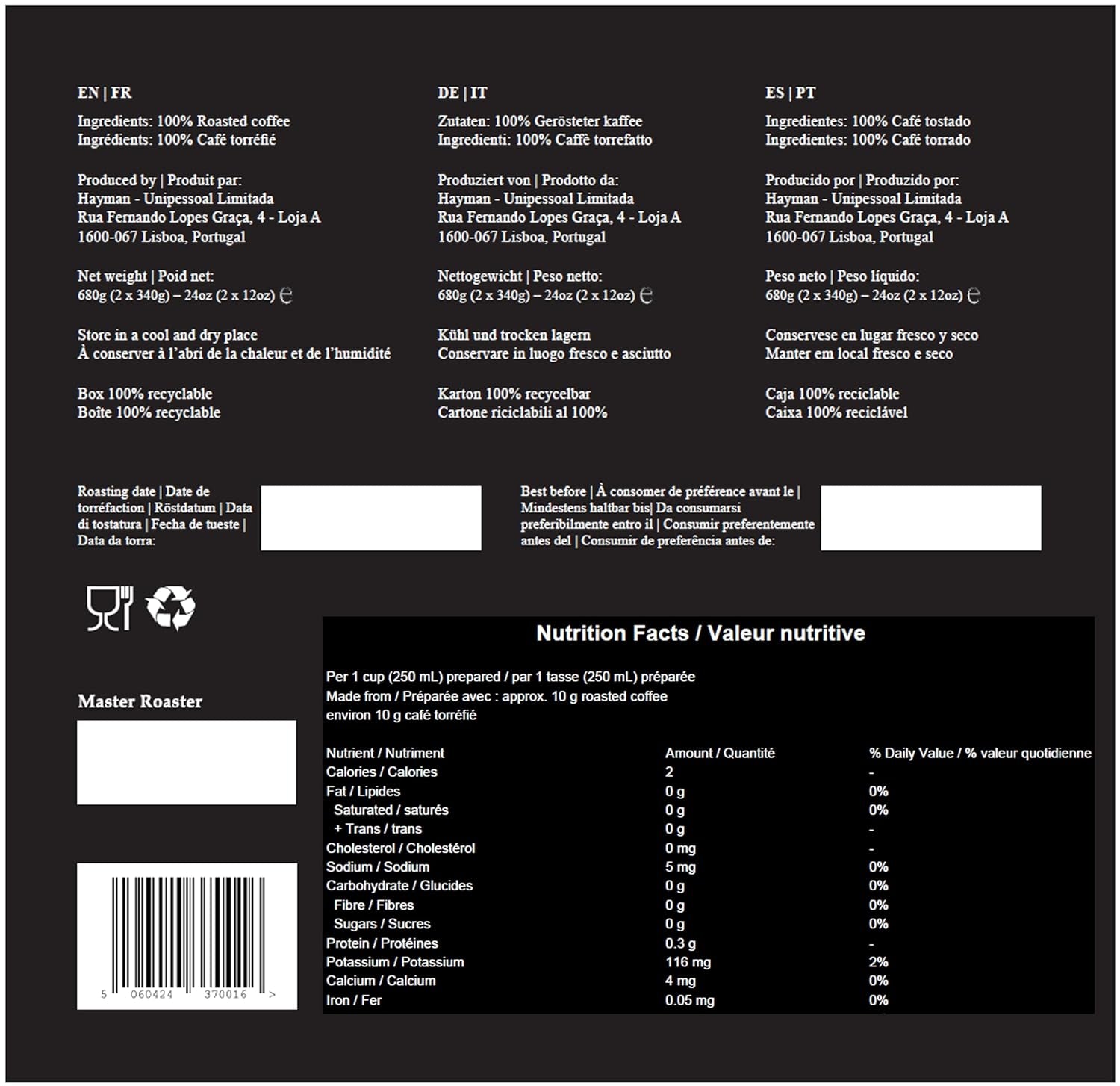 100% Fazenda Sao Paulo Café au Brésil - Geröstete Bohnen | Café rôti : Mittlere, Anzahl von Einheiten : 1 x 680g