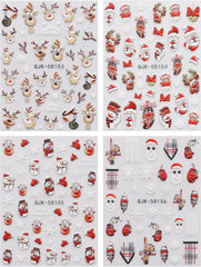 JMEOWIO 3D Nagelsticker Weihnachten Nail Art Sticker Selbstklebend Nagelaufkleber 5D Stereoskopisch Schneeflocke Xmas Winterurlaub Niedlich Dekoration Nageldesign Zubehör 4 Blatt