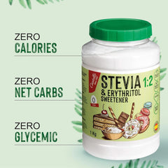 Stevia + Erythritol 1:2 Édulcorant, 1G = 2G Sucre, 1 Kg Édulcorants Naty Shop