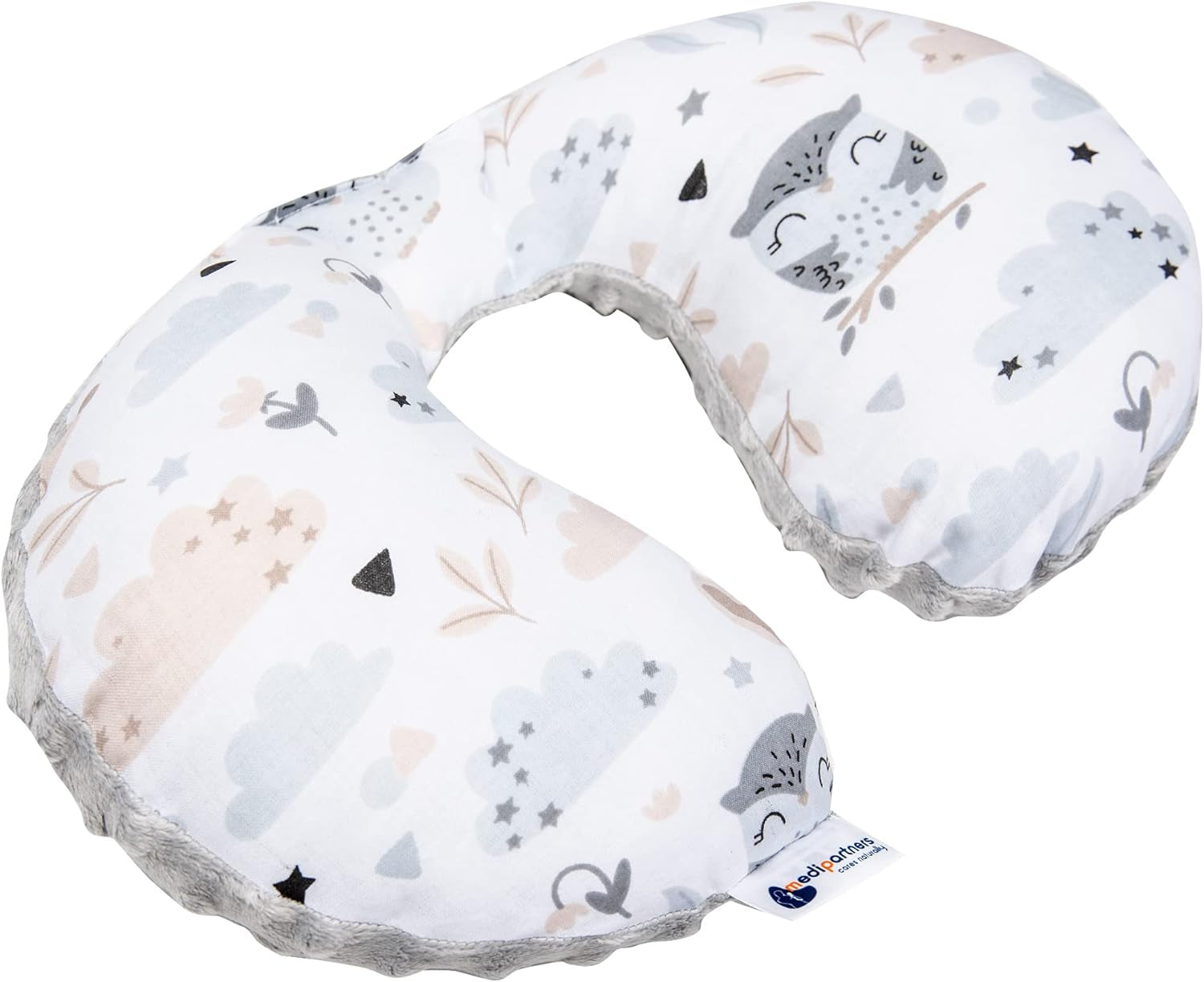 Medi Partners Oreiller cervical pour bébé 100 % coton / Minky Oreiller cervical pour voiture, poussette, voyage, sommeil, oreiller cervical Snooze Roll (REH avec Minky gris) Oreillers cervicaux orthopédiques Naty Shop Nettoyage avec Minky gris