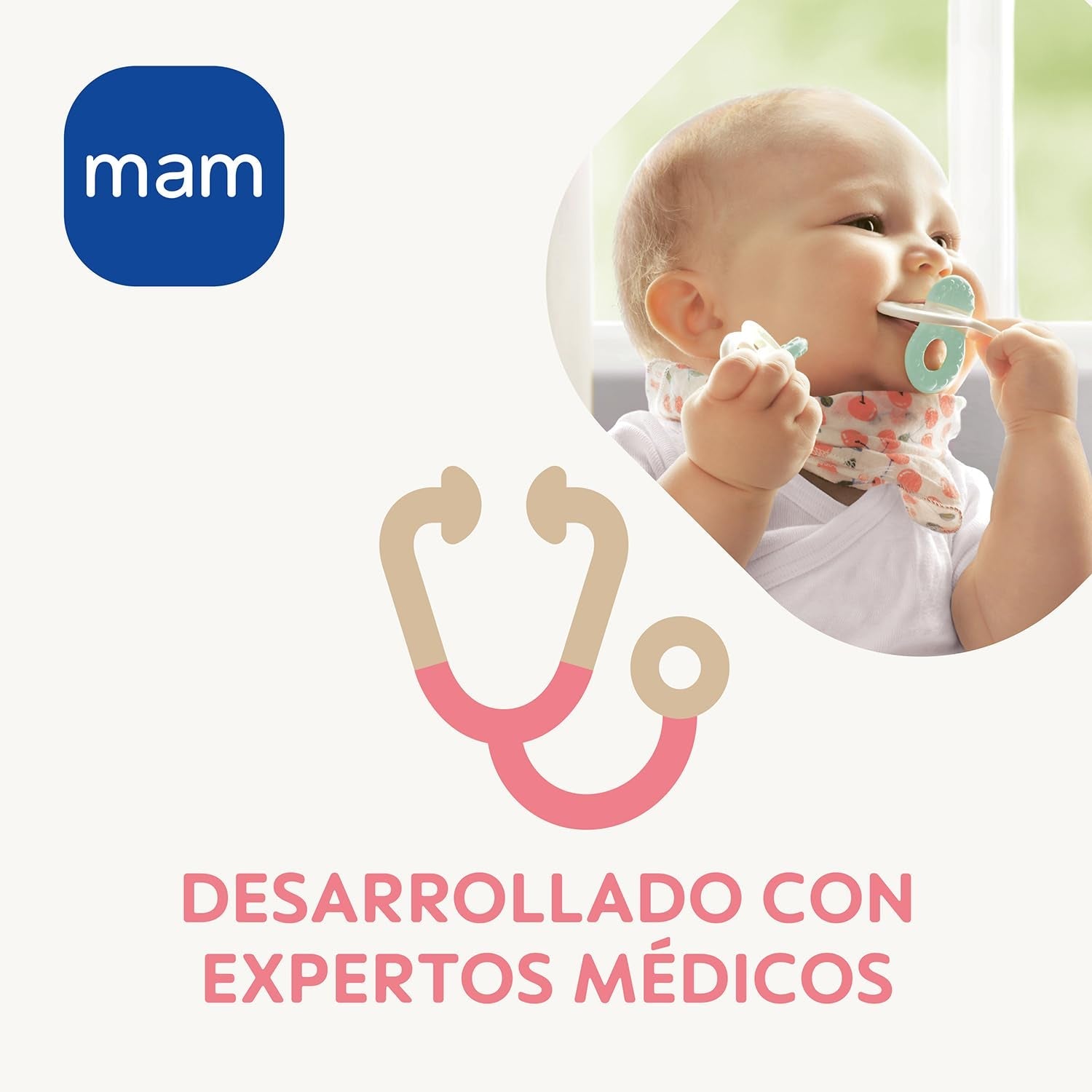 MAM Anneau de dentition, 2 mois et plus, soulagement immédiat en cas d'éruption ultérieure, extra léger et facile à saisir et à tenir, avec boucle, facile à nettoyer, neutre, 1 pièce