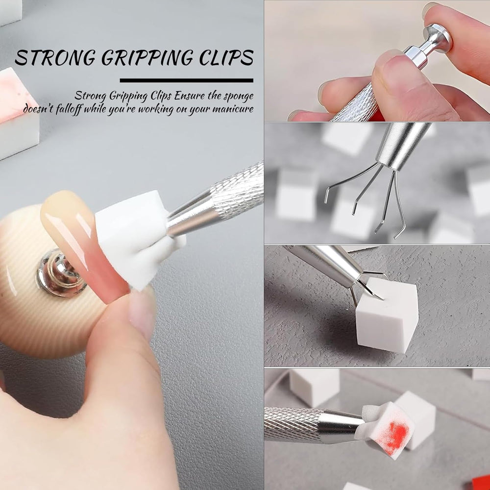 Eiito 100 Stück Weiche Nagelschwämme Für Ombre, Mit 2 Greifstift, Aura-Maniküre-Nagelkunst-Werkzeuge (Silber + Gold)