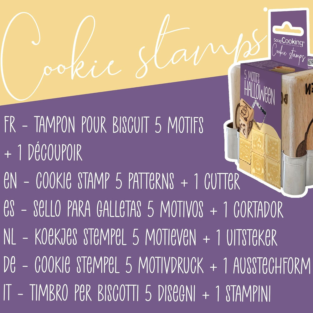 ScrapCooking - Tampon à pâtisserie en bois Halloween Designs - avec 1 forme de biscuit et cube en relief à 5 faces - 5298