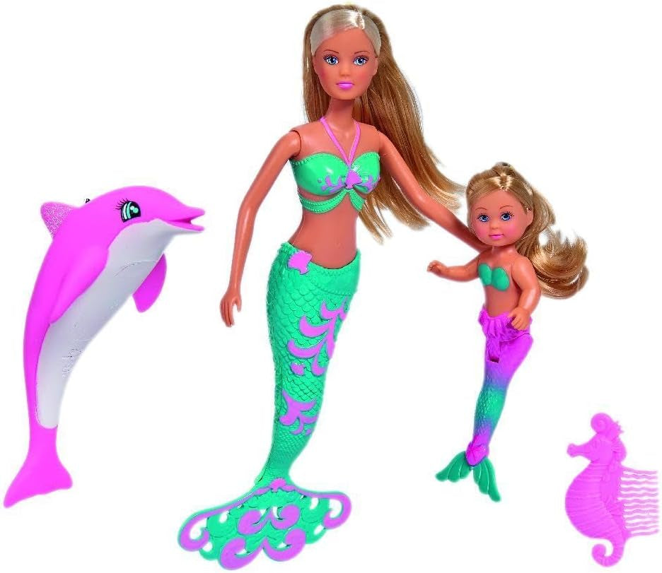Simba 105733336 - Steffi Love Mermaid Friends, poupée sirène magique avec sœur Evi, figurine de dauphin et plus, jouet pour enfants à partir de 3 ans