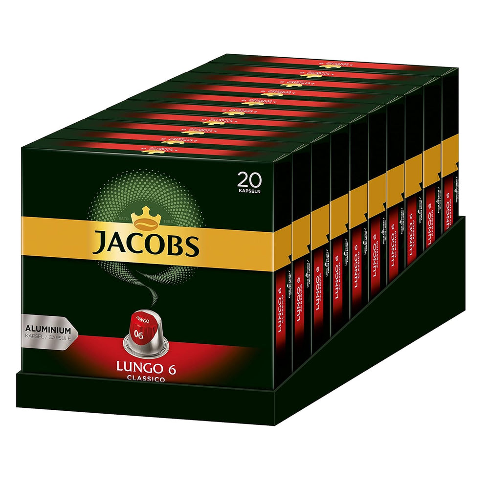 Capsules de café Lungo Classico, intensité 6 sur 12, 10 x 20 tasses & Capsules de café Espresso Intenso, intensité 10 sur 12, 200 capsules compatibles Nespresso®*, 10 x 20 tasses